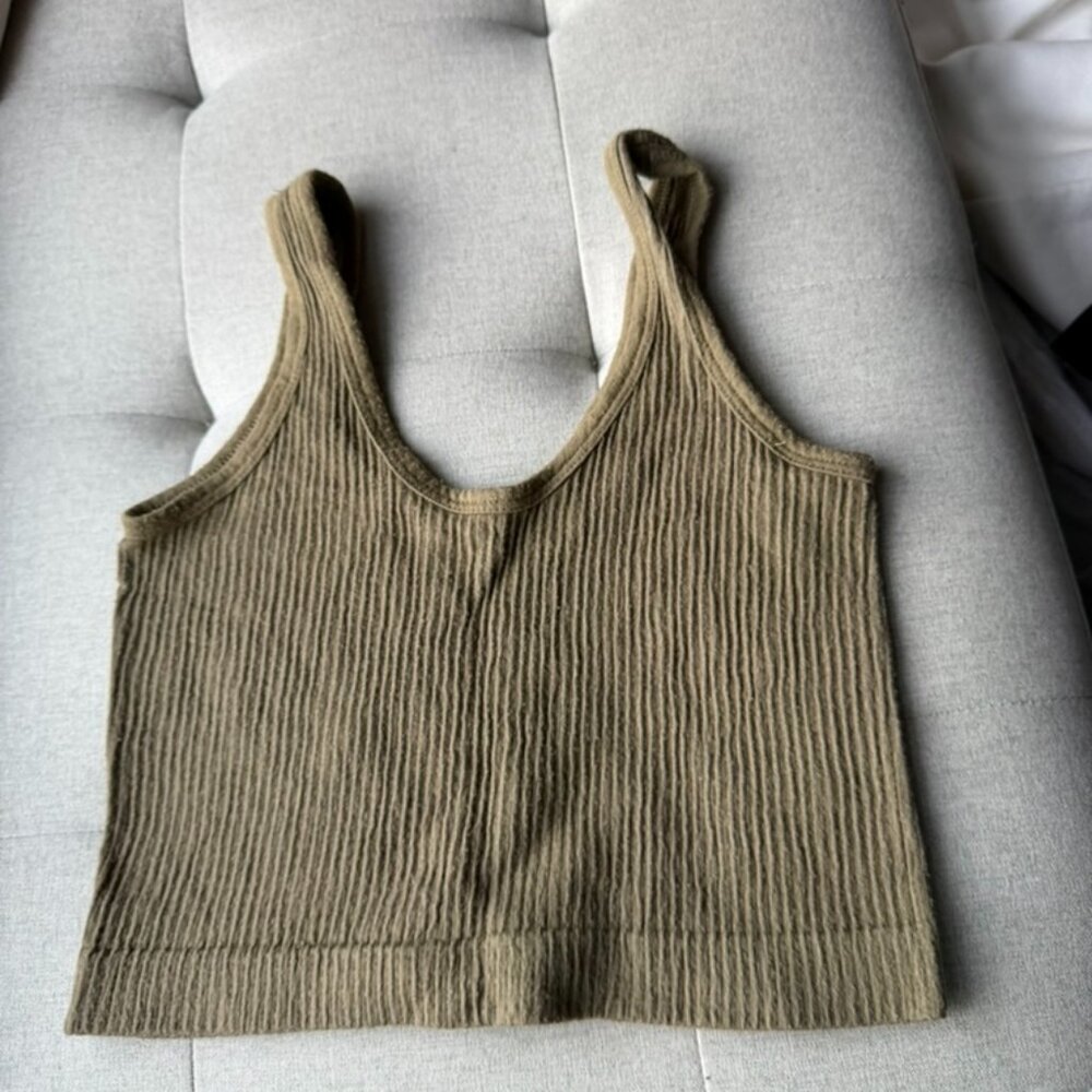 Olive green Out From Under Drew Seamless Ribbed Cropped Tank Top
